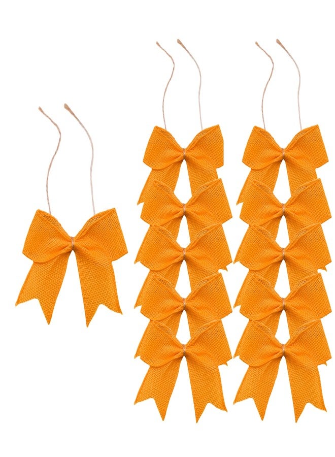 Meseey 12 Pack 4" Mini Burlap Bows Orange - Rustic Handmade Ribbon Bows for Crafting, Wedding Decor,Halloween, Christmas, Thanksgiving Holiday Ornaments(Orange) - Image 1